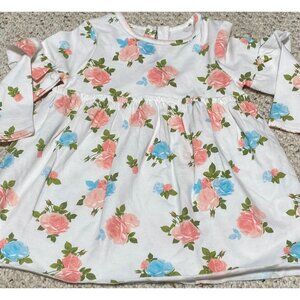 Mud Pie Floral Jersey Dress NWT 9-12m Easter white pink blue ruffle church